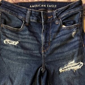 American Eagle Outfitters Women's Dark Blue Ripped Skinny Jeans